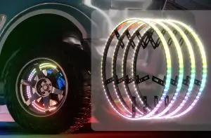 Flashtech Dual Side-Emitting 12V Color Chase LED Wheel Light Kit with Integrated Turn Signal and Brake Light Functions