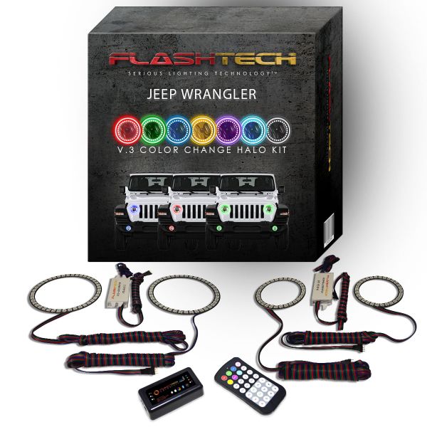 Jeep Wrangler JL V.3 Fusion Color Change Headlight & LED Halo Fog Light Kit 2018-2019 V.3 Fusion Color Change LED Halo Headlight and Fog light Kit with bluetooth RF Remote