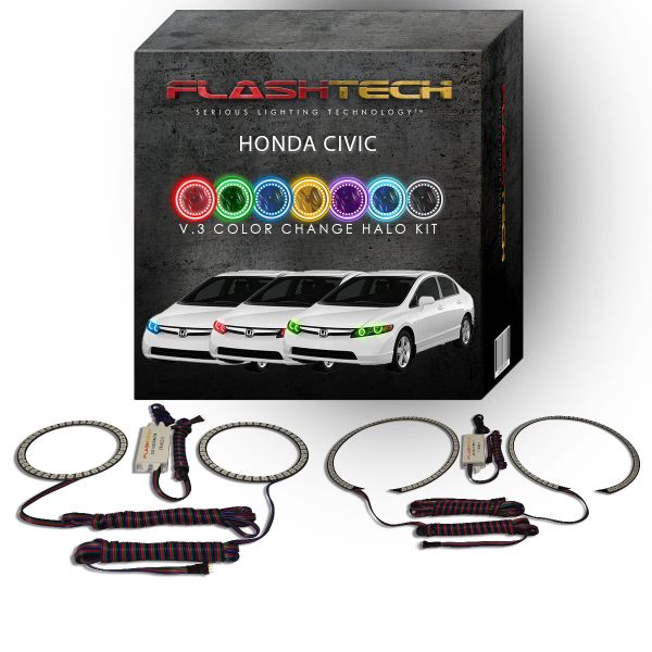 Honda Civic Sedan V.3 Fusion Color Change LED Halo Headlight Kit 2006-2008