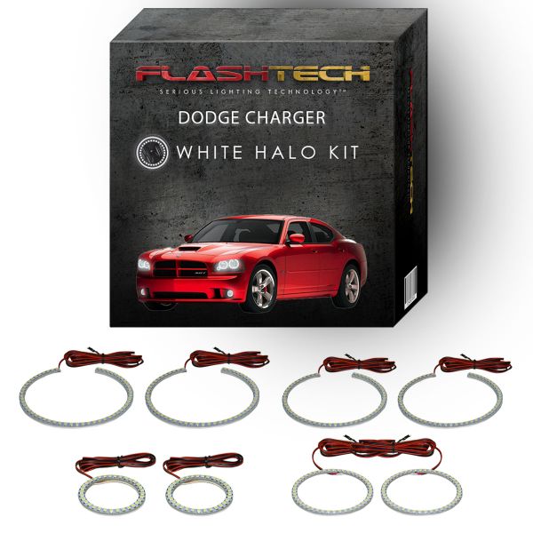 Dodge Charger 6 Ring White Headlight & LED Halo Fog Light Kit 2005-2010
