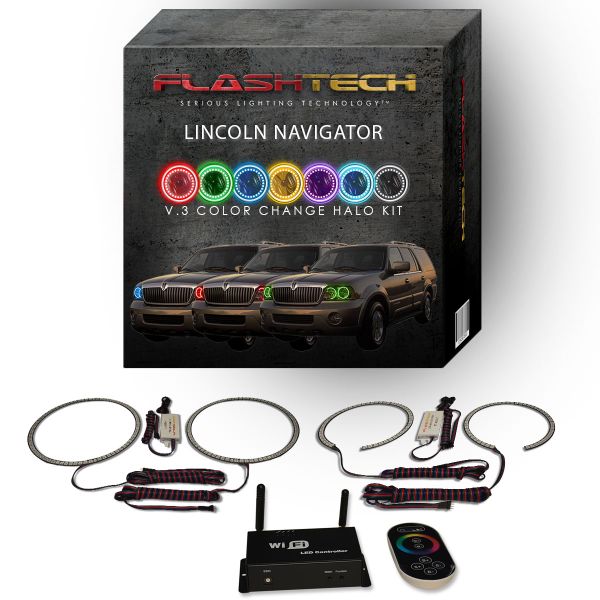 Lincoln Navigator 2003-2006 V.3 Fusion Color Change LED Halo Headlight Kit with Wifi Remote
