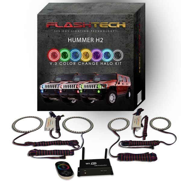 Hummer H2 V.3 Fusion Color Change Headlight & LED Halo Fog Light Kit 2003-2009 V.3 Fusion Color Change LED Halo Headlight and Fog light Kit with Wifi Remote