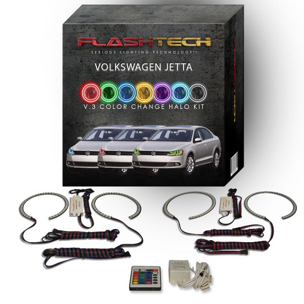 Volkswagen Jetta 2011-2016 V.3 Fusion Color Change LED Halo Headlight Kit with IR Remote