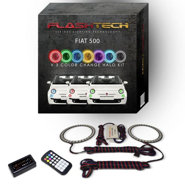 Fiat 500 2012-2013 V.3 Fusion Color Change LED Halo Headlight Kit with Bluetooth RF Remote