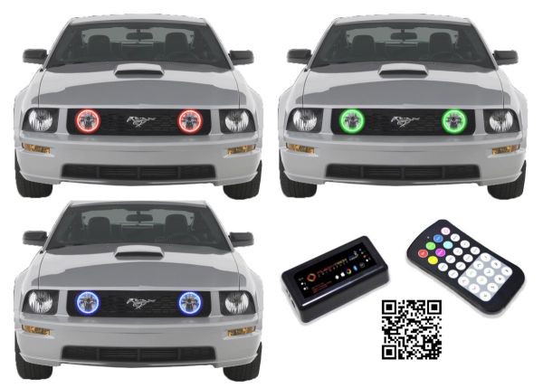 Ford Mustang 2010-2014 V.3 Fusion Color Change LED Halo Fog Light Kit with App Control RF Remote