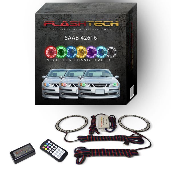 Saab 9-3 2003-2007 V.3 Fusion Color Change LED Halo Headlight Kit with Colorfuse RF Remote