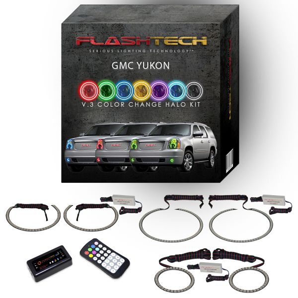 GMC Yukon V.3 Fusion Color Change Headlight & LED Halo Fog Light Kit 2007-2013 V.3 Fusion Color Change LED Halo Headlight and Fog light Kit with bluetooth RF Remote