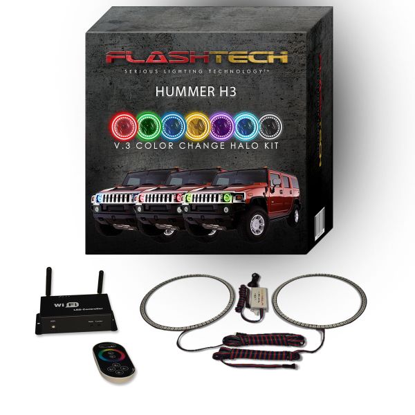 Hummer H3 2006-2010 V.3 Fusion Color Change LED Halo Headlight Kit with Wifi Remote