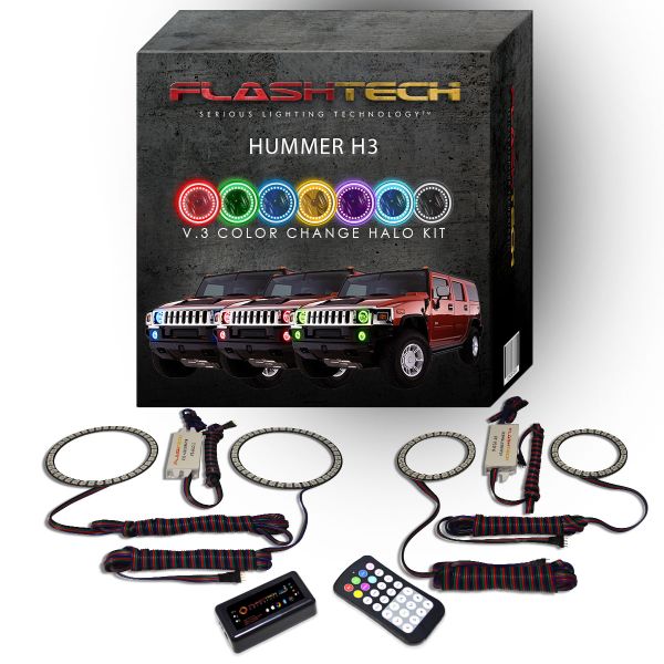 Hummer H3 V.3 Fusion Color Change Headlight & LED Halo Fog Light Kit 2006-2010 V.3 Fusion Color Change LED Halo Headlight and Fog light Kit with bluetooth RF Remote
