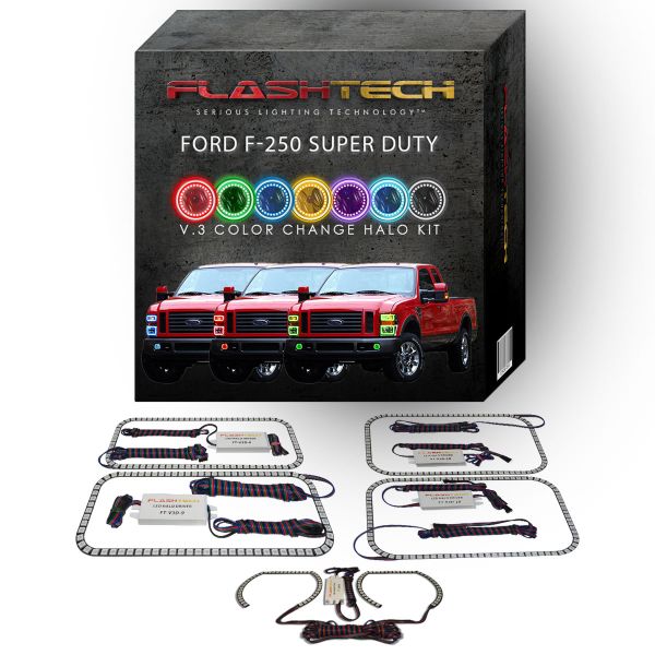 Ford 250 /Ford F350 V.3 Fusion Color Change Headlight & LED Halo Fog Light Kit 2008-2010
