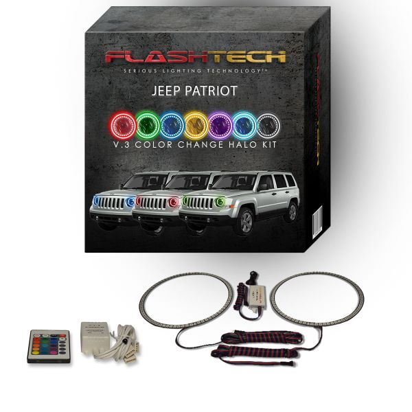 Jeep Patriot 2007-2010 V.3 Fusion Color Change LED Halo Headlight Kit with IR Remote