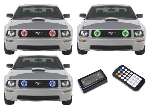 Ford Mustang 2010-2014 V.3 Fusion Color Change LED Halo Fog Light Kit with Colorfuse RF Remote