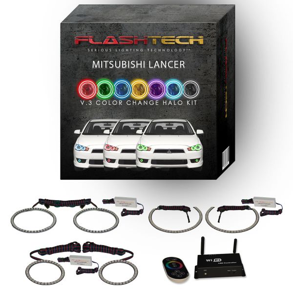 Mitsubishi Lancer V.3 Fusion Color Change Headlight & LED Halo Fog Light Kit 2008-2016 V.3 Fusion Color Change LED Halo Headlight and Fog light Kit with Wifi Remote