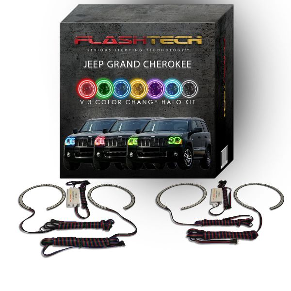 Jeep Grand Cherokee V.3 Fusion Color Change LED Halo Headlight Kit 2005-2010