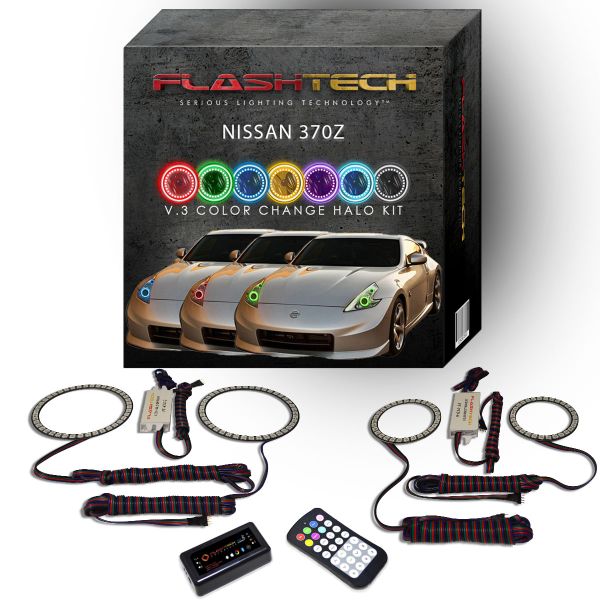 Nissan 370z 4 rings 2009-2016 V.3 Fusion Color Change LED Halo Headlight Kit with Bluetooth RF Remote