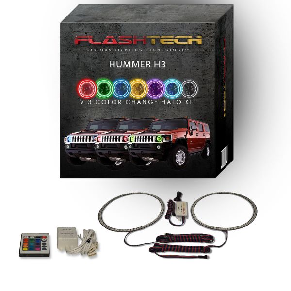 Hummer H3 2006-2010 V.3 Fusion Color Change LED Halo Headlight Kit with IR Remote