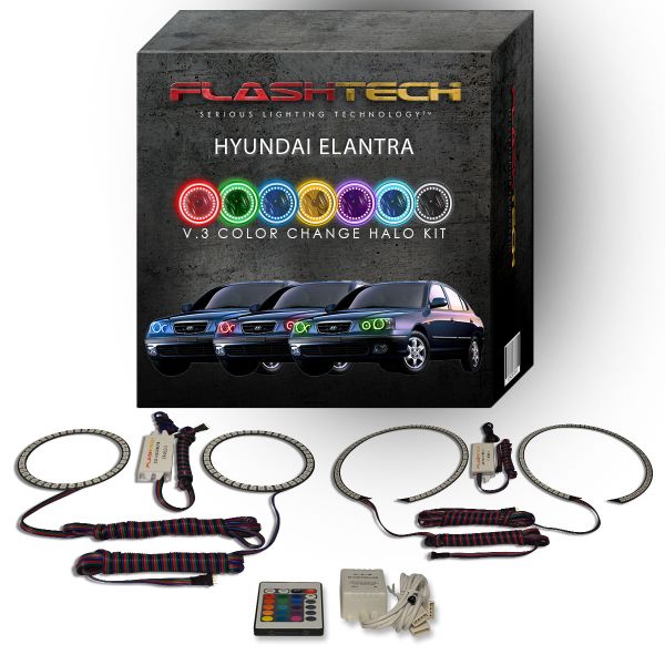Hyundai Elantra 2001-2003 V.3 Fusion Color Change LED Halo Headlight Kit with IR Remote