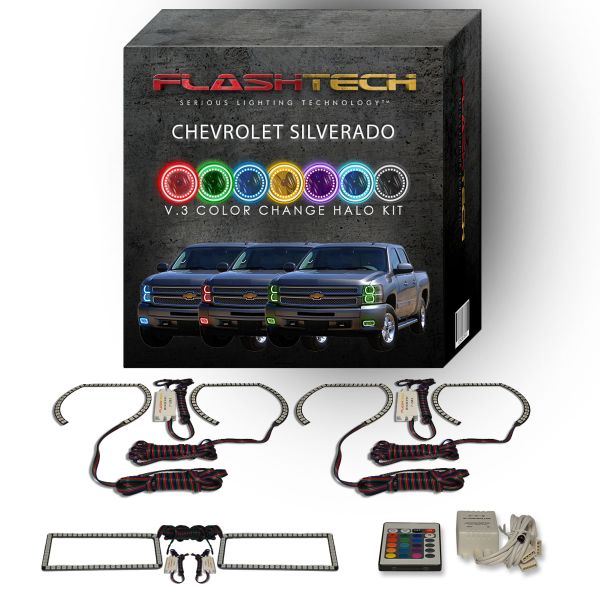 Chevrolet Silverado V.3 Fusion Color Change LED Halo Headlight Fog Light Kit 2007-2013 V.3 Fusion Color Change LED Halo Headlight and Fog light Kit with IR Remote