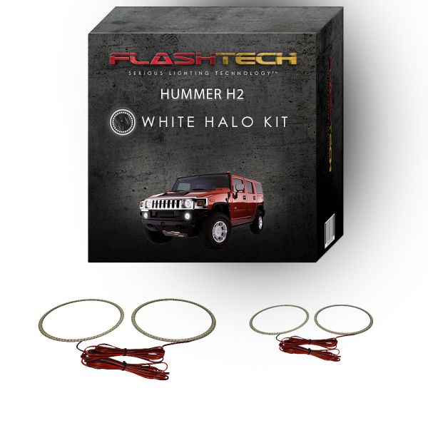 Hummer H2 White Headlight & LED Halo Fog Light Kit 2003-2009