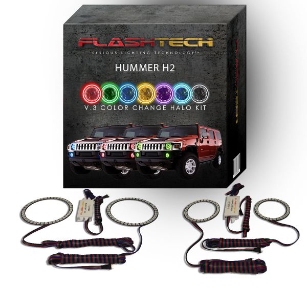 Hummer H2 V.3 Fusion Color Change Headlight & LED Halo Fog Light Kit 2003-2009