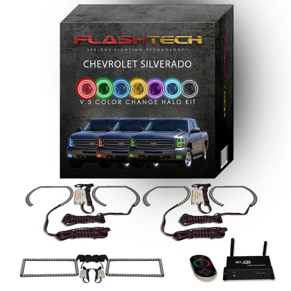 Chevrolet Silverado V.3 Fusion Color Change LED Halo Headlight Fog Light Kit 2007-2013 V.3 Fusion Color Change LED Halo Headlight and Fog light Kit with Wifi Remote