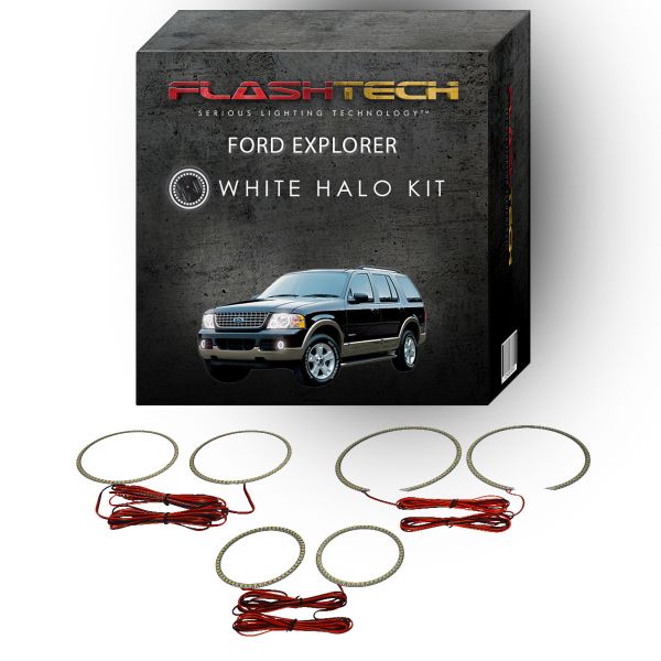 Ford Explorer White Headlight & LED Halo Fog Light Kit 2002-2005