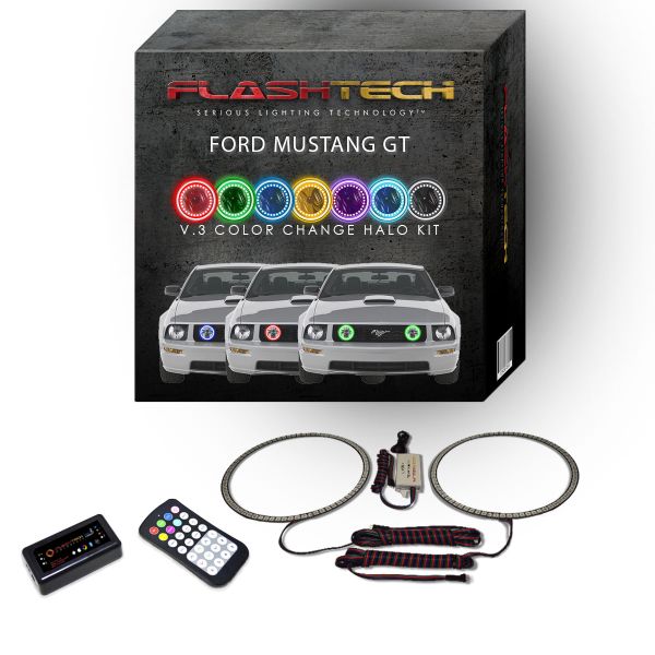 Ford Mustang 2005-2009 V.3 Fusion Color Change LED Halo Fog Light Kit with Bluetooth RF Remote