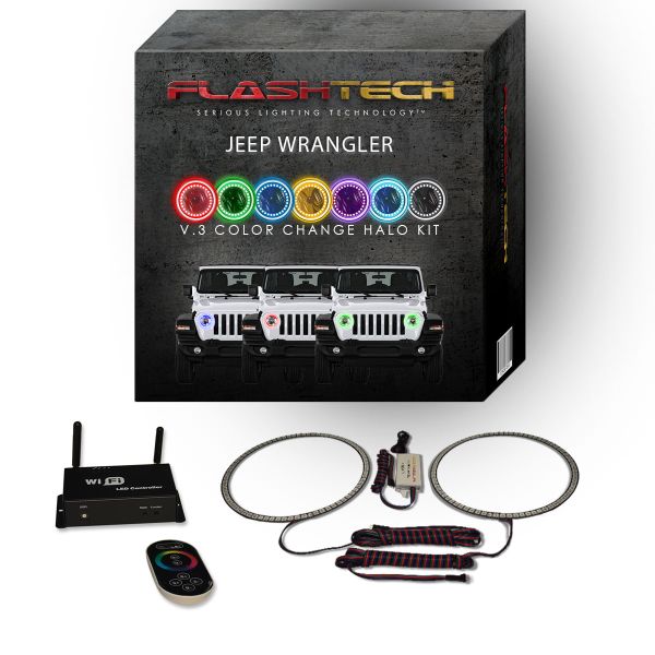 Jeep Wrangler JL 2018-2019 V.3 Fusion Color Change LED Halo Headlight Kit with Wifi Remote