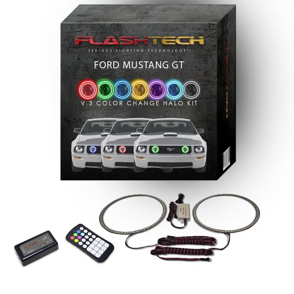 Ford Mustang 2005-2009 V.3 Fusion Color Change LED Halo Fog Light Kit with Colorfuse RF Remote