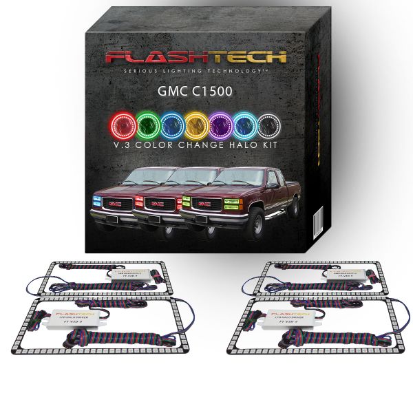 GMC 1500 V.3 Color Change Upper & Lower Blinker Halo Headlight Kit 1988-1998 OBS