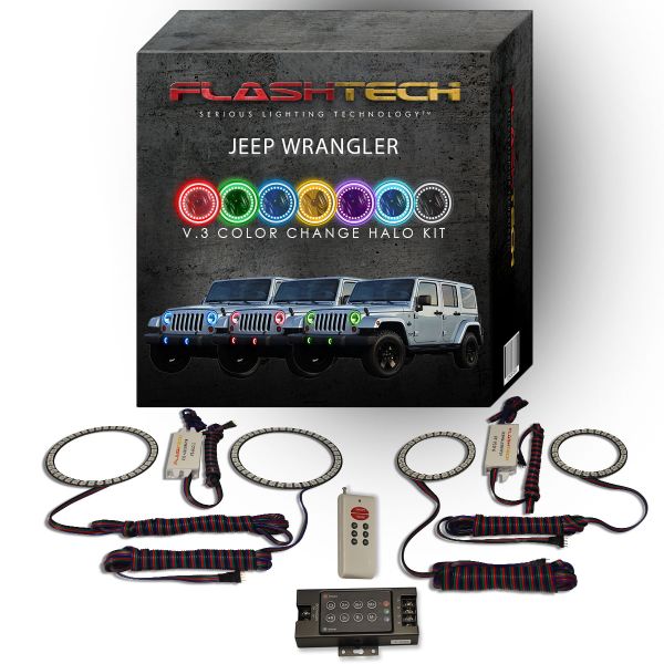 Jeep Wrangler V.3 Fusion Color Change Headlight & LED Halo Fog Light Kit 1997-2015 V.3 Fusion Color Change LED Halo Headlight and Fog light Kit with RF Remote