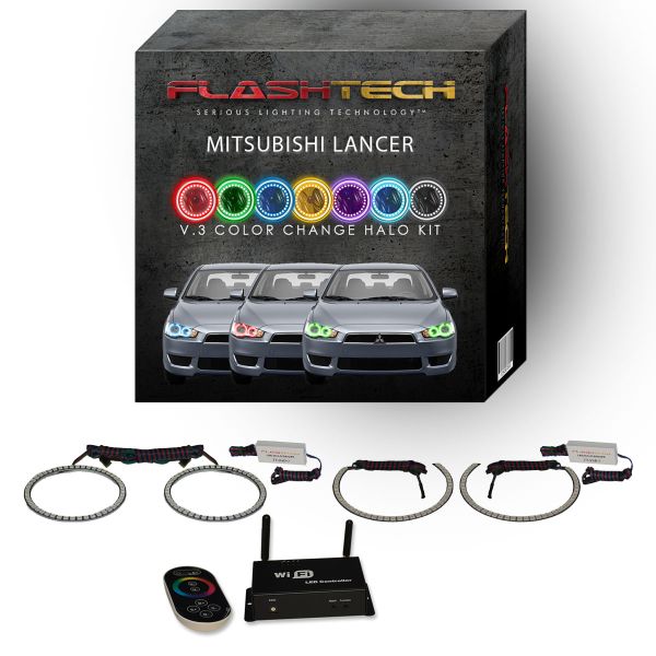 Mitsubishi Lancer 2008-2016 V.3 Fusion Color Change LED Halo Headlight Kit with Wifi Remote