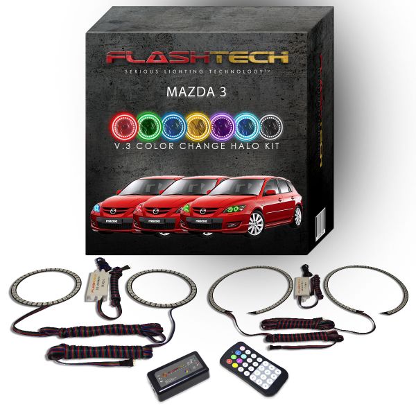 Mazda 3 2004-2009 V.3 Fusion Color Change LED Halo Headlight Kit with Colorfuse RF Remote