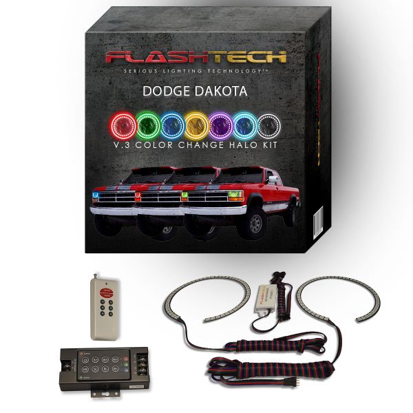 Dodge Dakota 1991-1996 V.3 Fusion Color Change LED Halo Headlight Kit with RF Remote