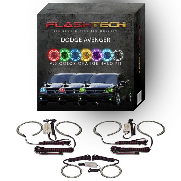 Dodge Avenger V.3 Fusion Color Change Headlight & LED Halo Fog Light Kit 2008-2010