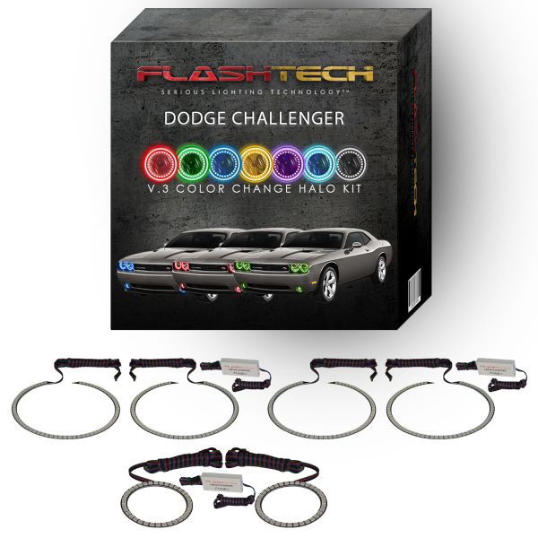 Dodge Challenger Non Projector V.3 Fusion Color Change Headlight & LED Halo Fog Light Kit 2008-2014