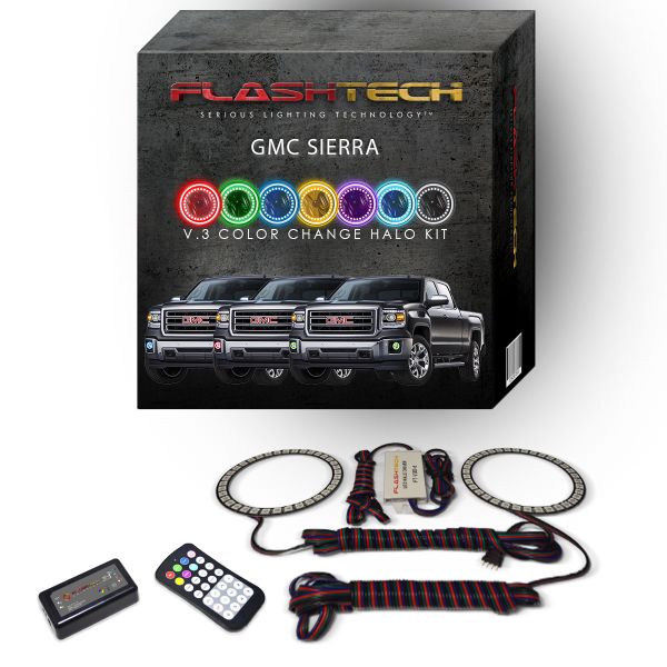 GMC Sierra V.3 Fusion Color Change External Waterproof LED Halo Fog Light Kit 2014-2016 V.3 Fusion Color Change External Mount Waterproof LED Halo Fog Light Kitwith Colorfuse RF Remote