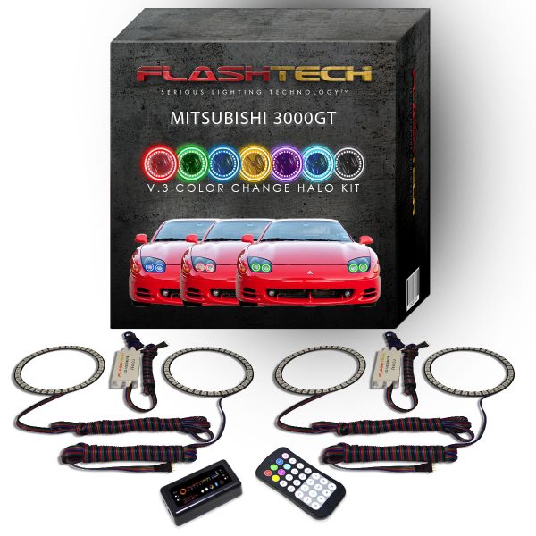 Mitsubishi 3000GT 1994-1998 V.3 Fusion Color Change LED Halo Headlight Kit with Bluetooth RF Remote