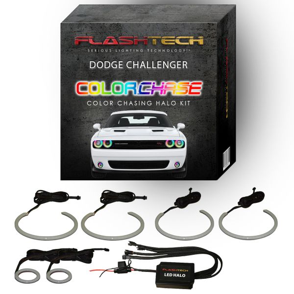 Dodge Challenger 2015-2019 Color Chase External Mount Waterproof LED Halo Headlight and Fog light Kit