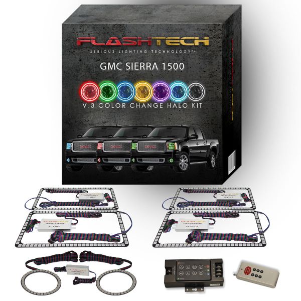 GMC Sierra V.3 Fusion Color Change Headlight & LED Halo Fog Light Kit 2007-2013 V.3 Fusion Color Change LED Halo Headlight and Fog light Kit with RF Remote