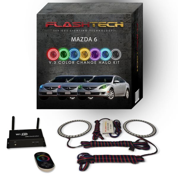 Mazda 6 2009-2010 V.3 Fusion Color Change LED Halo Headlight Kit with Wifi Remote