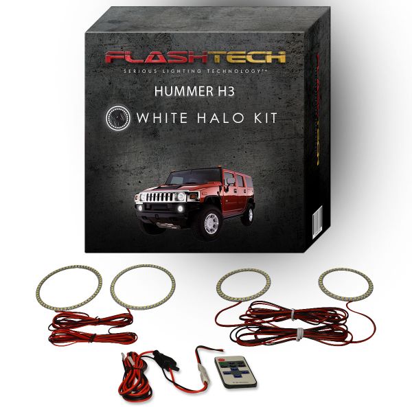 Hummer H3 White Headlight & LED Halo Fog Light Kit 2006-2010 White LED Halo Headlight and Fog light Kit with RF Remote