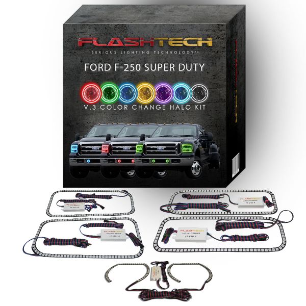 Ford 250 /Ford F350 V.3 Fusion Color Change Headlight & LED Halo Fog Light Kit 2005-2007