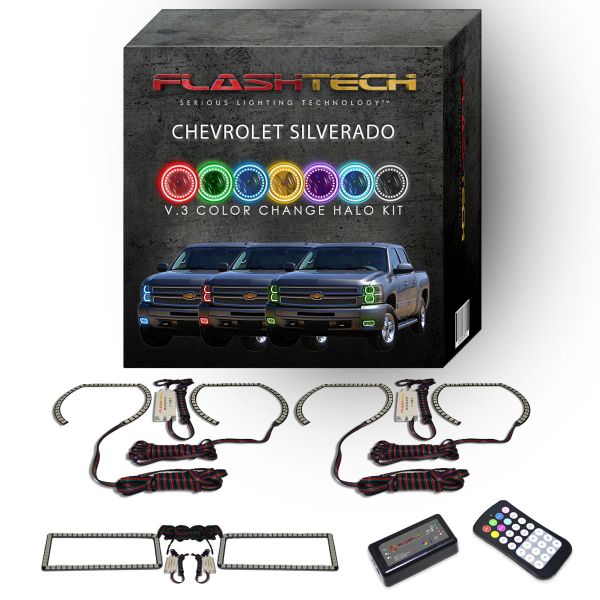 Chevrolet Silverado V.3 Fusion Color Change LED Halo Headlight Fog Light Kit 2007-2013 V.3 Fusion Color Change LED Halo Headlight and Fog light Kit with Colorfuse RF Remote