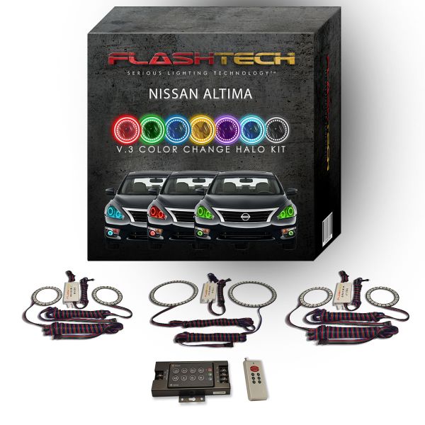 Nissan Altima Sedan V.3 Fusion Color Change Headlight & LED Halo Fog Light Kit 2013-2015 V.3 Fusion Color Change LED Halo Headlight and Fog light Kit with RF Remote