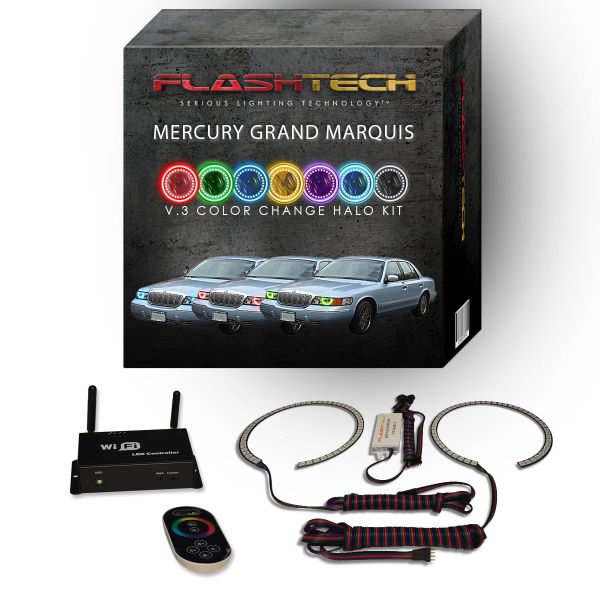 Mercury Grand Marquis 1998-2002 V.3 Fusion Color Change LED Halo Headlight Kit with Wifi Remote