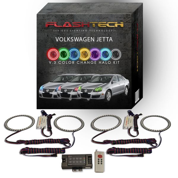 Volkswagen Jetta 2005-2010 V.3 Fusion Color Change LED Halo Headlight Kit with RF Remote