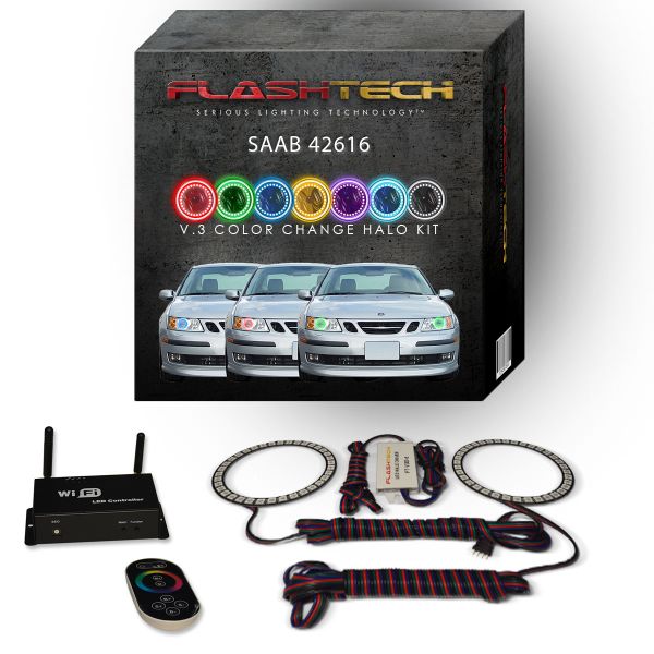 Saab 9-3 2003-2007 V.3 Fusion Color Change LED Halo Headlight Kit with Wifi Remote