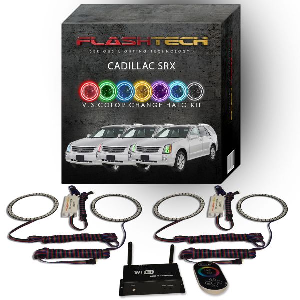 Cadillac SRX 2004-2009 V.3 Fusion Color Change LED Halo Headlight Kit with Wifi Remote