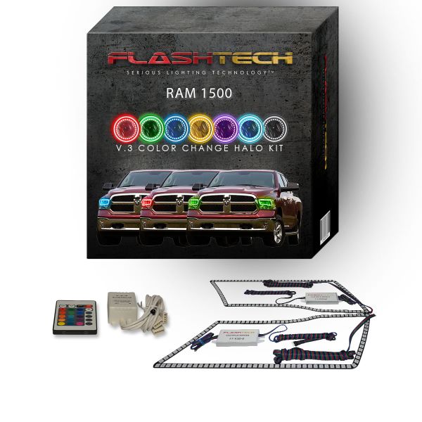Dodge Ram Sport 2009-2016 V.3 Fusion Color Change LED Halo Headlight Kit with IR Remote